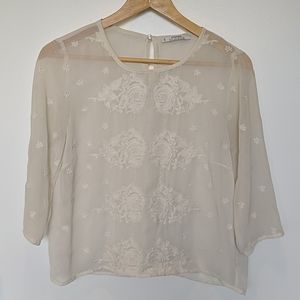 Mango sheer off white top